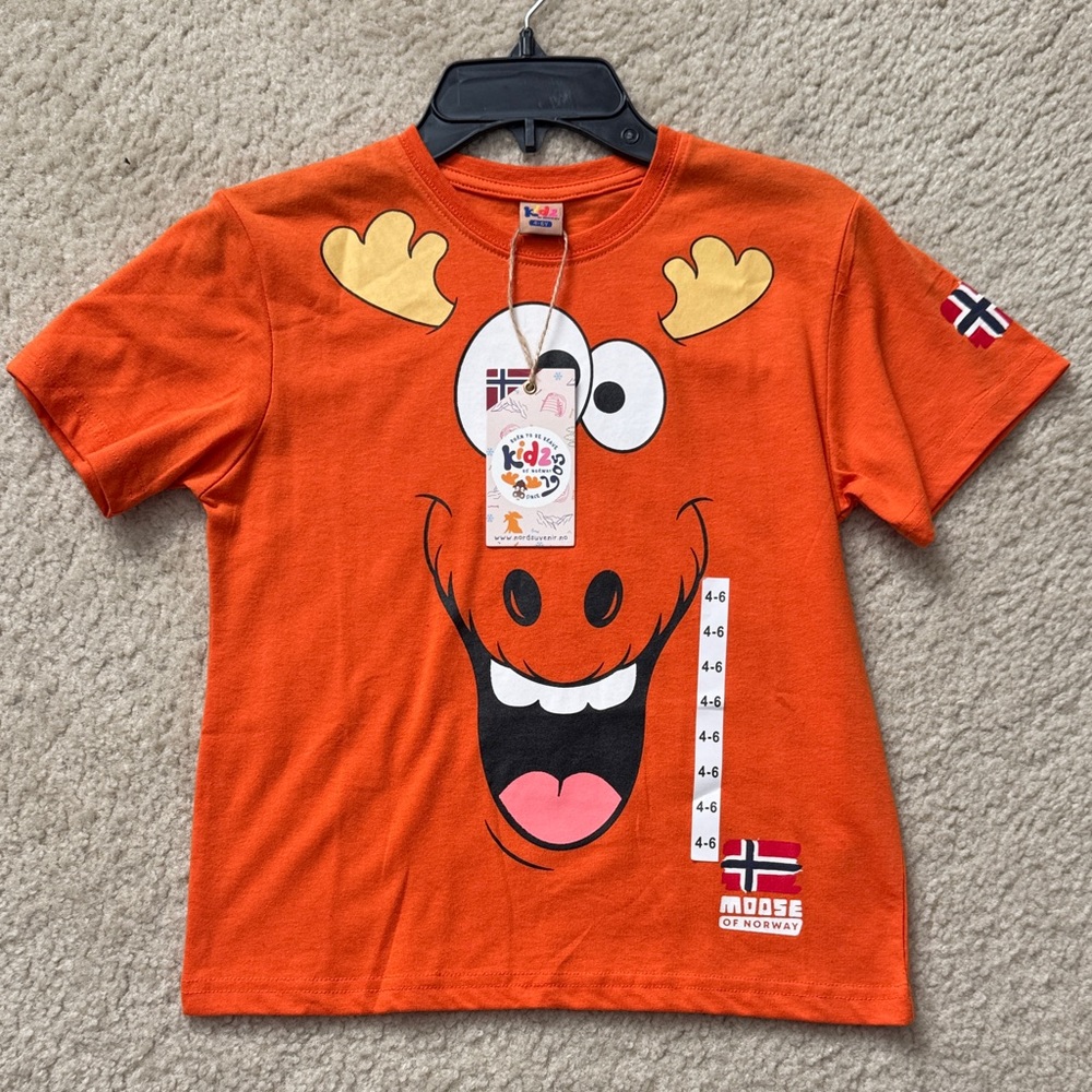 NWT Moose of Norway Kids Orange Moose T-Shirt - Size 4-6